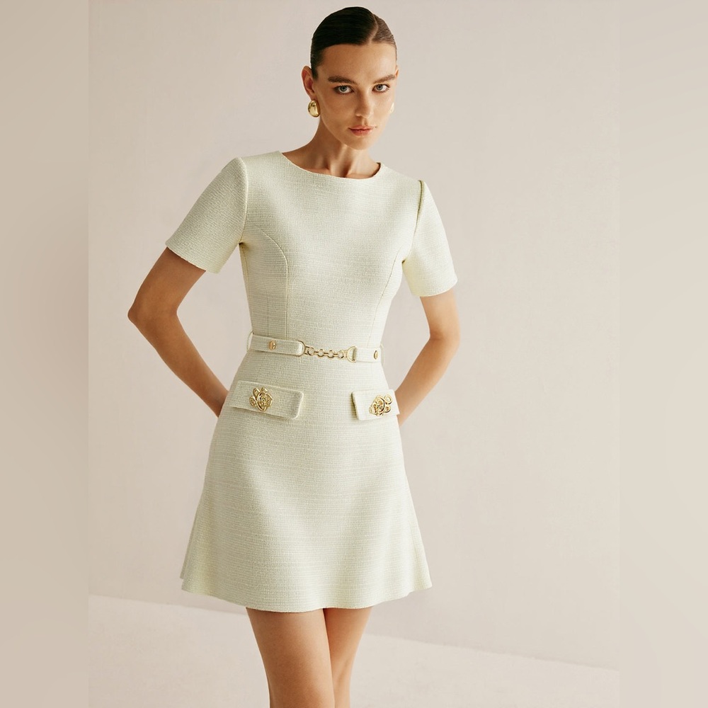 Commense Black Tweed Short-Sleeve Dress